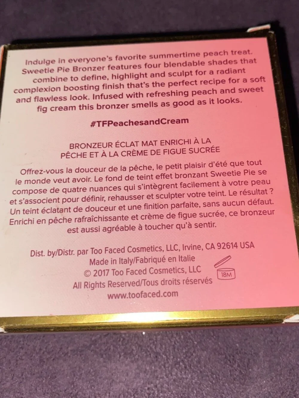 Too Faced Peach Sweetie Pie Radiant Matte Bronzer New in Box
